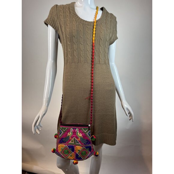 Handmade Embroidered Boho Crossbody Bag With Peacock Design & Multicolor Strap - Picture 13 of 16